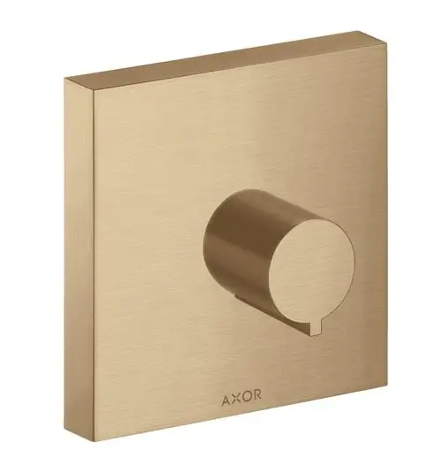 Unterputz-Absperrventil in Brushed Bronze mit quadratischem Platten-Design und runder Drehknopfsteuerung, Marke AXOR.